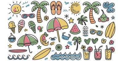 Sun Kissed Whimsy A Cheerful Doodle Icon Set for Summer Vibes vector