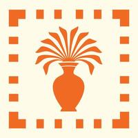 Symmetry in Bloom A Classical Artwork of Stylized Orange Palm Leaves and Borders vector
