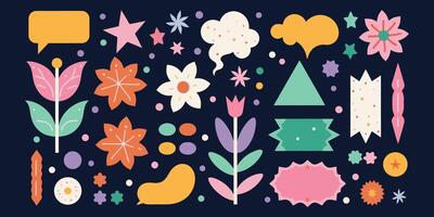 Vivid Harmony A Creative Grid of Colorful Shapes on a Dark Blue Canvas vector