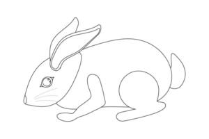 Black and white outline of a rabbit in a crouching position. Adorable white Easter Bunny. Perfect for Easter crafts and coloring page activities. vector