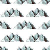 Seamless pattern with snowy mountains in hand drawn sketch style on white background vector