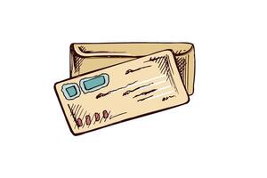 Hand-drawn envelope and postcard with soft pastel colors in vintage engraved style vector