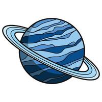 Blue Saturn planet with rings in outer space. Stylized illustration on a white background, perfect for astronomy, science, and cosmic themed designs. vector