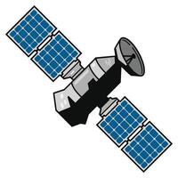 Artificial satellite amplifying radio telecommunication signals for smart city communications. Isometric illustration showcasing advanced technology for urban connectivity. vector