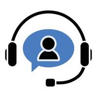 Customer support helpdesk icon. Abstract headset with speech bubble, assistant operator symbol, hotline communication emblem. Flat modern design. vector