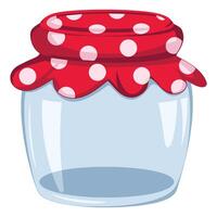 Empty Transparent Glass Jar. illustration of a glass container with a fabric cover and elastic band. Ideal for storing seeds, grains, spices, jam, or preserved goods. vector