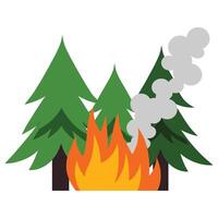 Forest fire with smoke in flat design. Illustration on a white background, representing environmental disaster and wildfire themes. Ideal for awareness and educational materials. vector