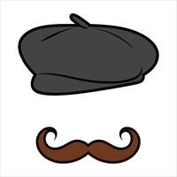 French artist icon with a mustache and beret. Classic Parisian style, perfect for creative and cultural designs. illustration isolated on white background. vector