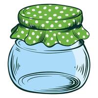 Glass jar with a green fabric lid, perfect for home canning and dairy products. illustration representing sour cream, preserves, or condiments. vector