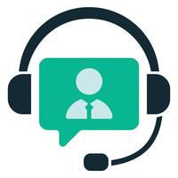Helpdesk icon with headset and speech bubble. Customer support symbol, hotline communication emblem, assistant operator badge. Flat modern design. vector