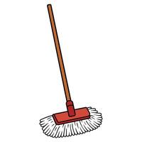Colorful illustration of a mop with a wooden stick. House cleaning tool for hygiene and sanitation, featuring detailed fibers and a sturdy handle. Isolated on white background. vector