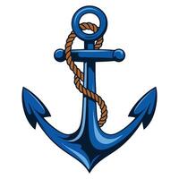 Nautical anchor with rope, isolated on a white background. Flat design illustration, perfect for maritime themes, sailing concepts, and coastal inspired designs. vector