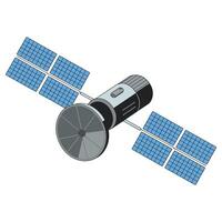 Planet satellite icon with a colorful spacecraft symbol. illustration. vector