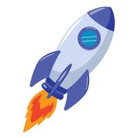 Rocket ship launched to space, Flying shuttle with fire trail. Business growth, startup, and future ambition concept. Flat illustration isolated on white background. vector