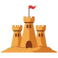 Sandcastle illustration with towers and a flag. Perfect for beach, summer, and vacation-themed designs. Simple and playful design, ideal for kids graphics. vector