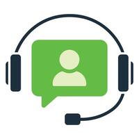 Customer support icon with headphones, microphone, and chat bubble. Call center, hotline assistance, and user consultation symbol. Modern flat design for helpdesk services. vector