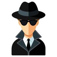 Suspicious man with sunglasses icon. illustration of a mysterious character wearing dark glasses, representing a criminal, spy, or undercover figure. Ideal for security and secrecy concepts. vector