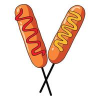 illustration of two golden brown corndogs on sticks, a simple playful design, perfect for fair or festival food themed graphics. vector