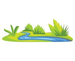 Stream as a body of surface water flowing between channel banks, isolated on a white background. illustration representing nature and river landscapes. vector