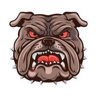 Angry bulldog face with red eyes and spiked collar. vector