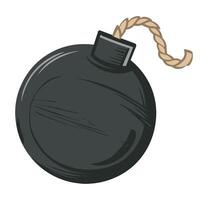 Black cartoon bomb flat icon. Represents a dangerous explosive weapon. Simple design isolated on a white background, ideal for warning signs, gaming, or action-themed visuals. vector