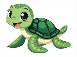 Cute sea turtle cartoon, isolated on a white background. Ideal for marine life themes, children's designs, and ocean-related projects. Perfect for adding a whimsical touch to graphics. vector