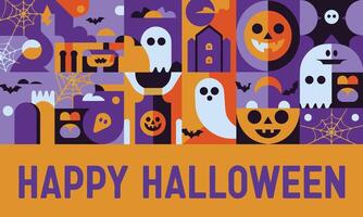 Halloween banner with a modern abstract geometric Bauhaus pattern. Horizontal banner for Halloween holiday celebrations. Ideal for festive, modern, and geometric-themed designs. vector