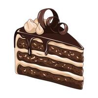 Hand drawn sketch of a layered chocolate cake with icing and shavings vector