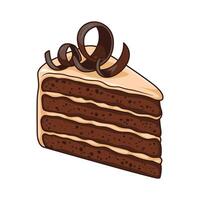 a layered chocolate cake with icing and shavings. vector