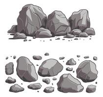 Natural wall stones and grey rocks. Element of forests, mountains and caves with cobblestone. vector