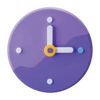 Round clock 3D icon in cartoon minimal style. vector