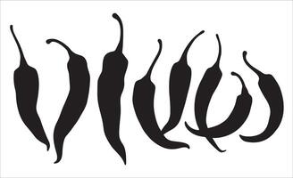 Set of hot chili pepper silhouettes, isolated. illustration perfect for culinary themes, spice-related designs, and food projects. Ideal for adding a touch of heat to graphics. vector
