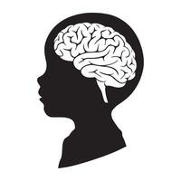 Silhouette of a child with a brain shape isolated on white background. illustration vector