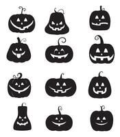 Set of Halloween pumpkin silhouettes with faces. vector