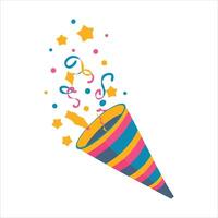 illustration of an exploding party popper with confetti. A bright and fun cartoon design perfect for birthday celebrations. vector