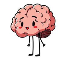 Brain character with cute face and simple body line. Cute brain with a smiling expression and minimalistic body drawing, isolated on white. Ideal for educational designs. vector