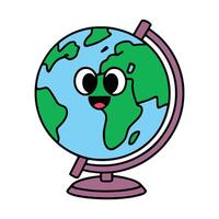 Cute globe model illustration. Cartoon style globe with a simple stand, featuring bright colors and a friendly design. vector