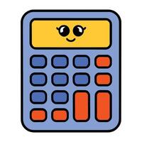 Kawaii calculator icon with a cute smiling face. Adorable and simple design, perfect for educational materials, kids projects, and fun illustrations. vector