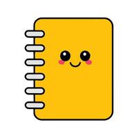 Yellow book or notebook with a cheerful cartoon face, big round eyes, and a happy smile. This cute character is perfect for children's designs. Isolated on a white background. vector