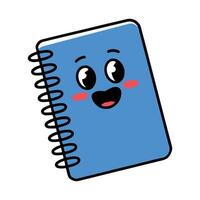 A cute cartoon book or notebook with a cheerful face, big round eyes, and a bright smile. The character has a playful and friendly expression, perfect for children's designs. vector