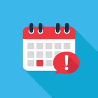 Calendar notification icon. Flat of a calendar with an alert for deadlines, scheduling, events, reminders, and agenda notes. Isolated image for planning tools. vector