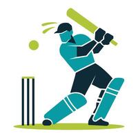Cricket player logo design illustration featuring a stylized batsman in action, swinging the bat dynamically. vector