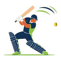 Cricket player logo design illustration featuring a stylized batsman in action and swinging the bat dynamically. Perfect for team logos, sports branding, and tournament graphics. vector