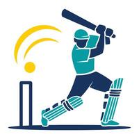 Cricket player logo design illustration featuring a stylized batsman in action, swinging the bat dynamically. Perfect for team logos, sports branding, and tournament graphics. vector
