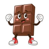 Cute chocolate bar character with a funny face, looking strong and healthy. Cartoon illustration, isolated on white. vector