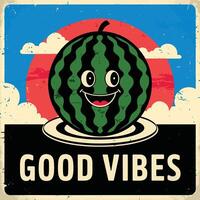 Watermelon background illustration with good vibes. Ideal for summer greeting cards, posters, or websites. Bright, fresh, and cheerful seasonal design. vector