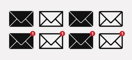 Email icon set with envelope notification badge illustration. premium and clean flat mail icon set silhouette. vector