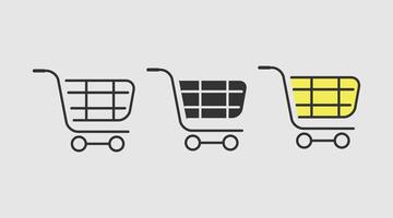 Three shopping cart icons set on a gray background, featuring a clean, modern design. Perfect for ecommerce, online store graphics, and digital shopping interfaces. vector