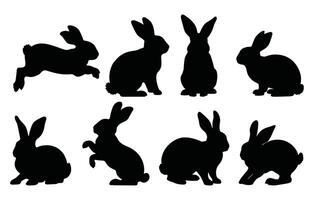 Set of Easter bunny silhouettes isolated on a white background. Various rabbit poses, perfect for decorations, prints, and festive design use. vector