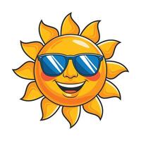 Sun character wearing sunglasses. Fun and cheerful summer mascot icon. Flat cartoon style illustration, perfect for summer designs. vector